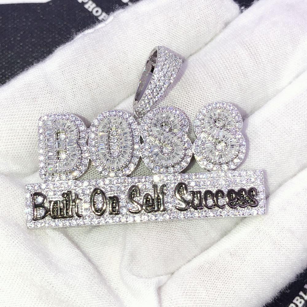 .925 Silver BOSS Built on Self Success VVS CZ Iced Out Pendant Yellow Gold HipHopBling