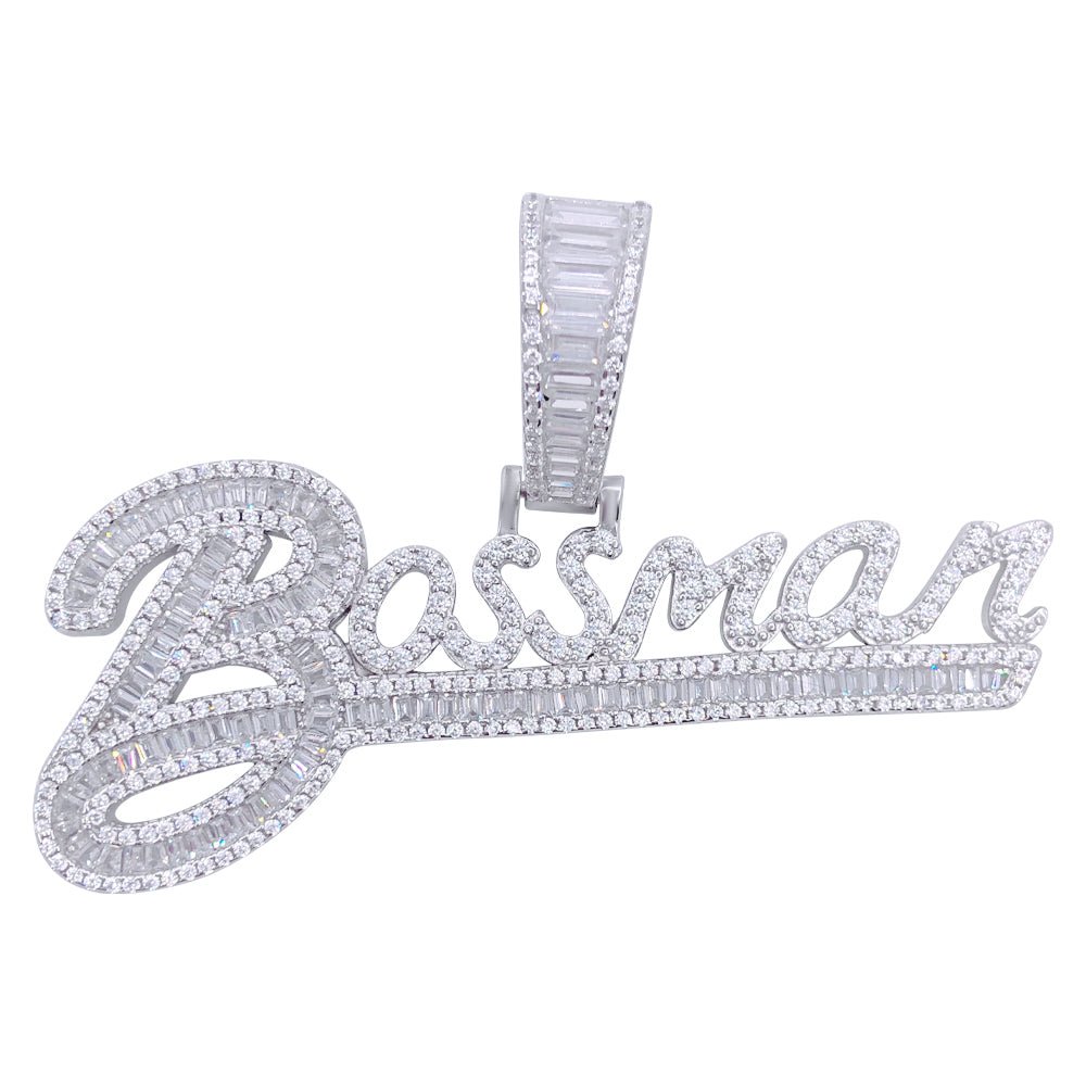 .925 Silver Bossman VVS CZ Iced Out Pendant White Gold HipHopBling