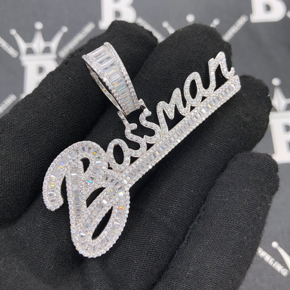 .925 Silver Bossman VVS CZ Iced Out Pendant White Gold HipHopBling