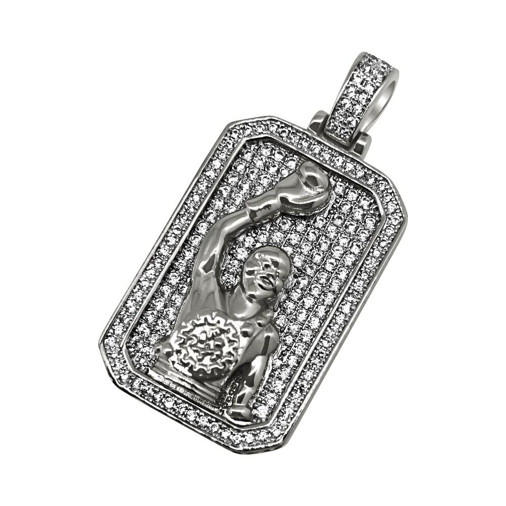 .925 Silver Boxing Champion CZ Bling Bling Pendant White Gold HipHopBling