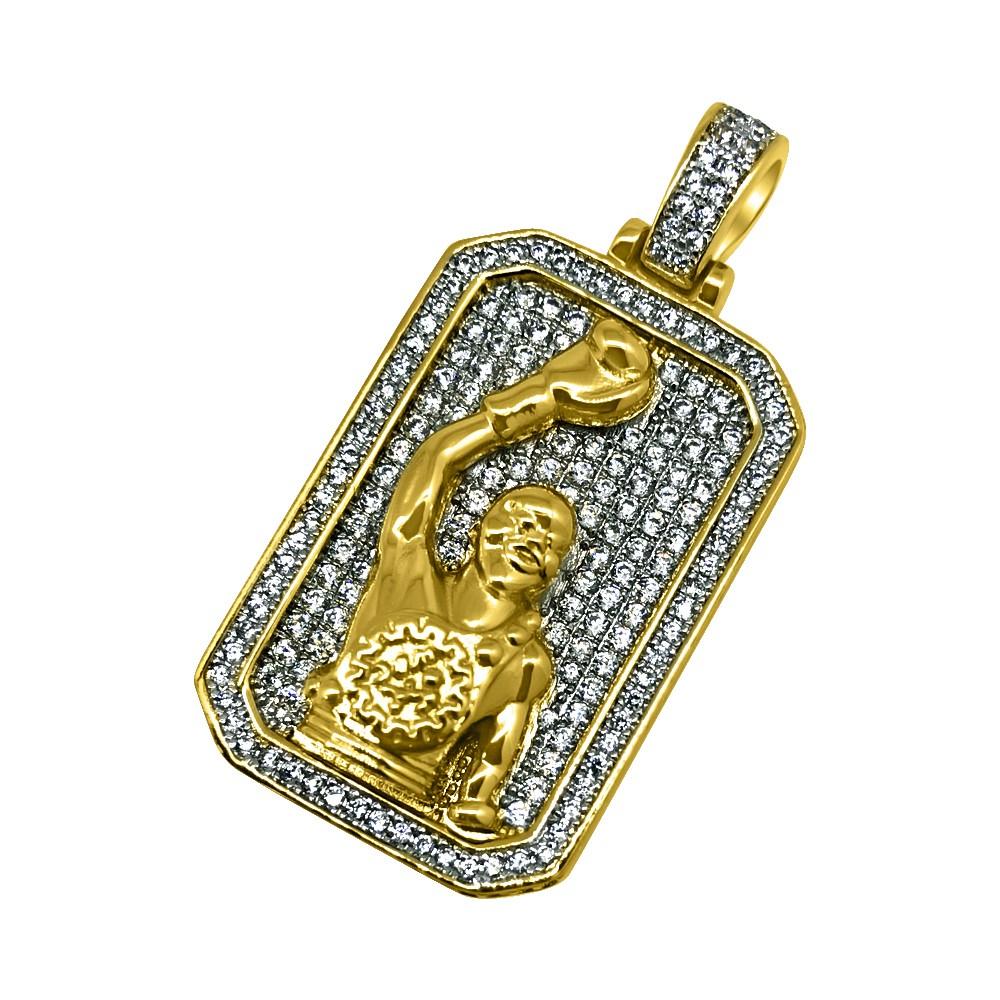 .925 Silver Boxing Champion CZ Bling Bling Pendant White Gold HipHopBling
