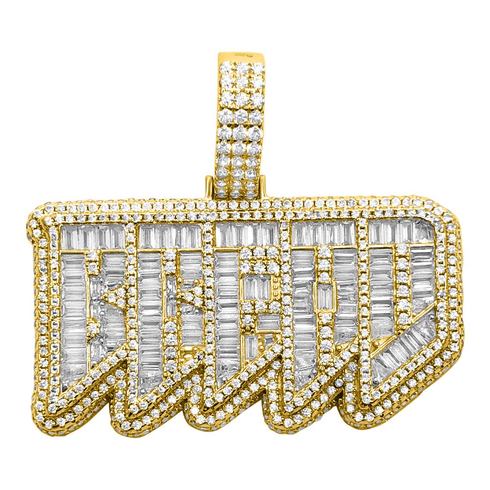 .925 Silver BREAD Baguette VVS CZ Hip Hop Bling Pendant Yellow Gold HipHopBling