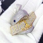 .925 Silver Bread Winner Shark VVS CZ Iced Out Pendant Yellow Gold HipHopBling