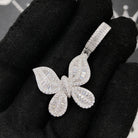 .925 Silver Butterfly Baguette VVS CZ Iced Out Pendant White Gold HipHopBling