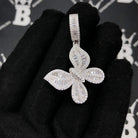 .925 Silver Butterfly Baguette VVS CZ Iced Out Pendant White Gold HipHopBling