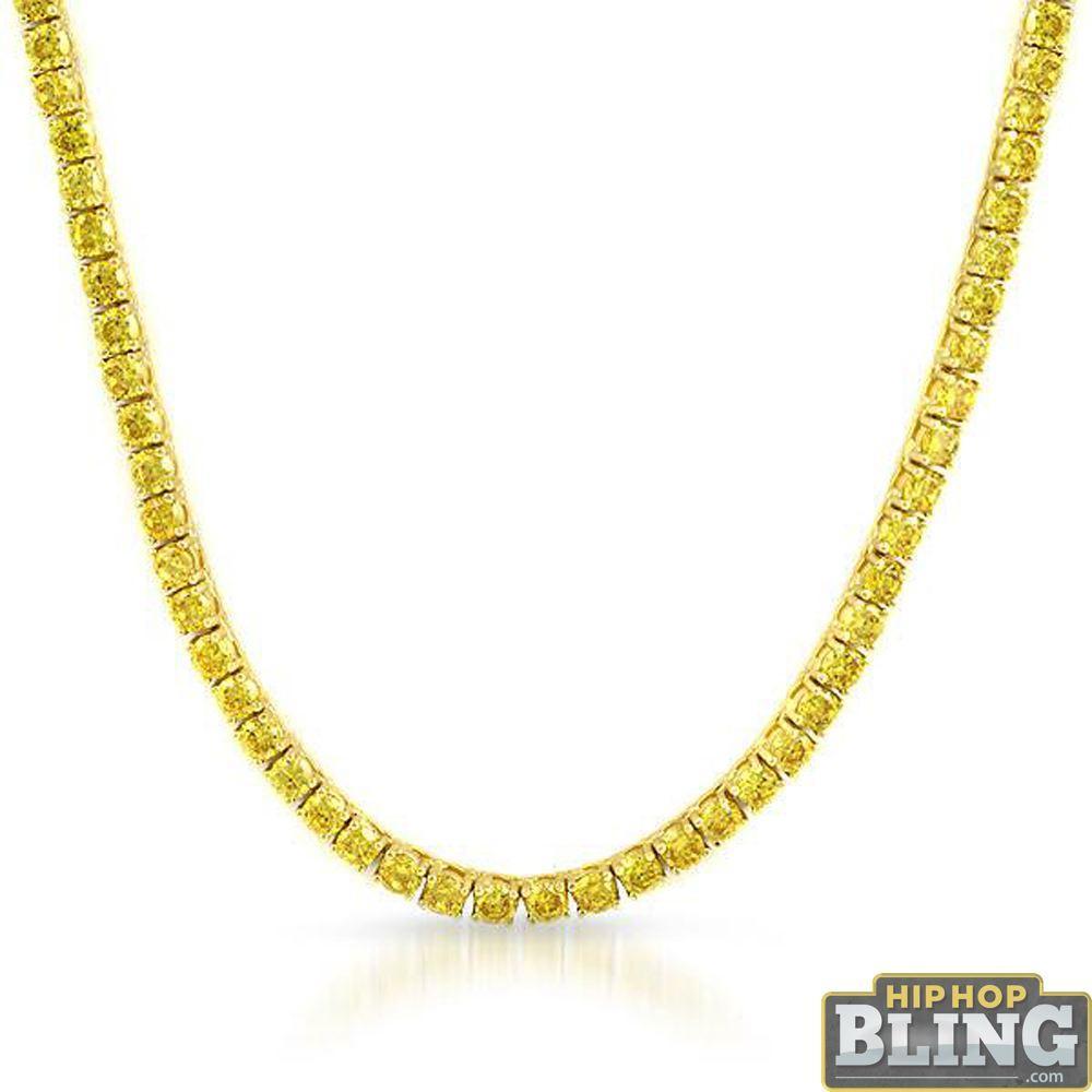 .925 Silver Canary CZ Gold 3MM Tennis Chain Bling Bling HipHopBling