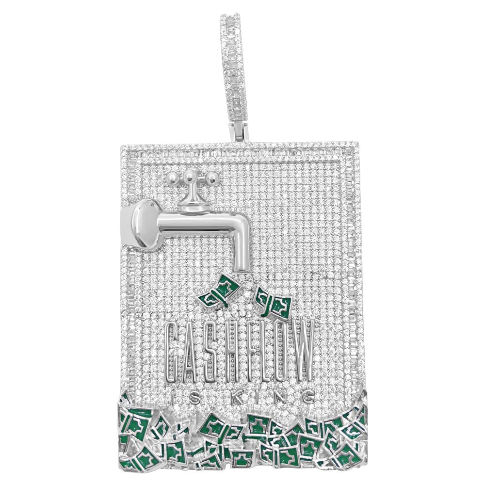 .925 Silver Cash Flow is King Money CZ Iced Out Pendant HipHopBling
