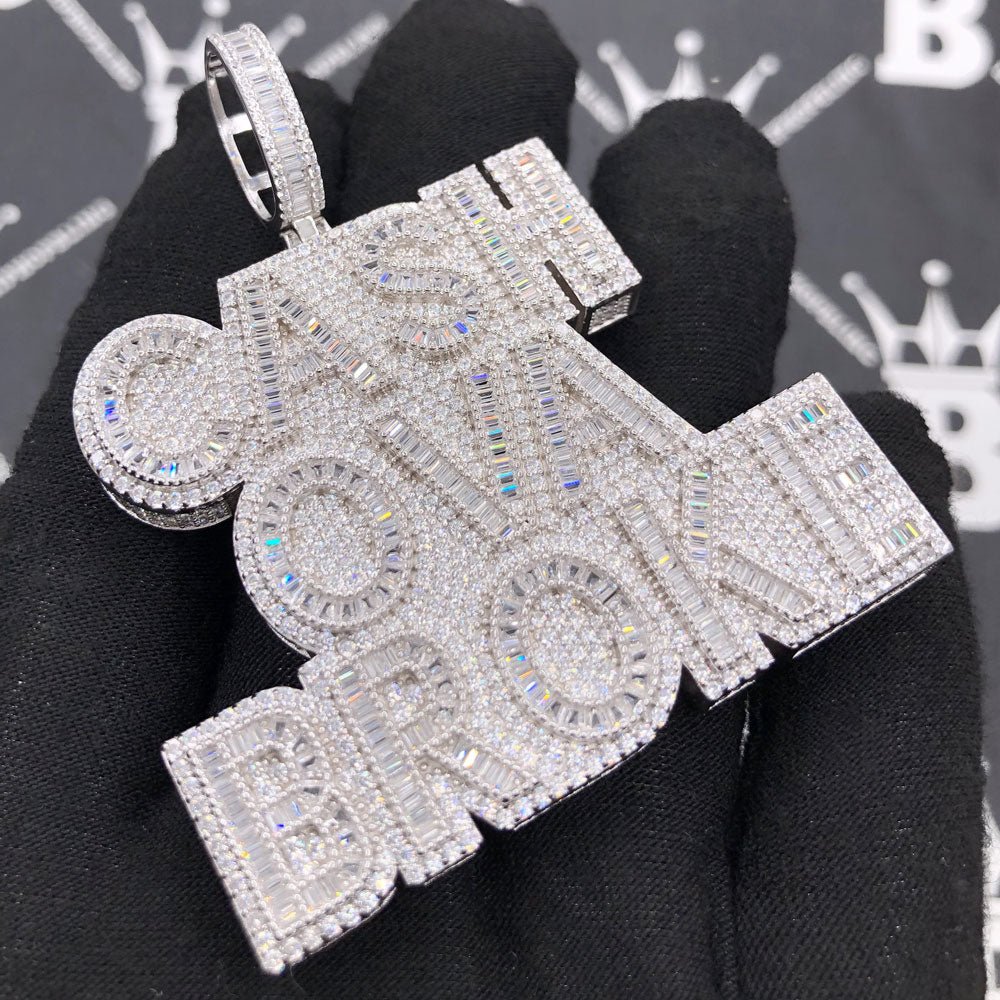 .925 Silver CASH OVA BROKE VVS CZ Iced Out Pendant White Gold HipHopBling