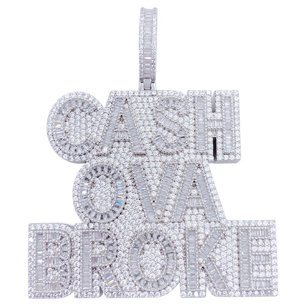 .925 Silver CASH OVA BROKE VVS CZ Iced Out Pendant White Gold HipHopBling