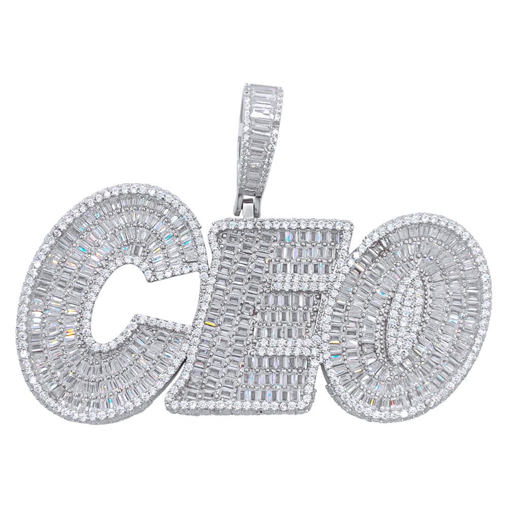 .925 Silver CEO 3D Baguette VVS CZ Iced Out Pendant White Gold HipHopBling