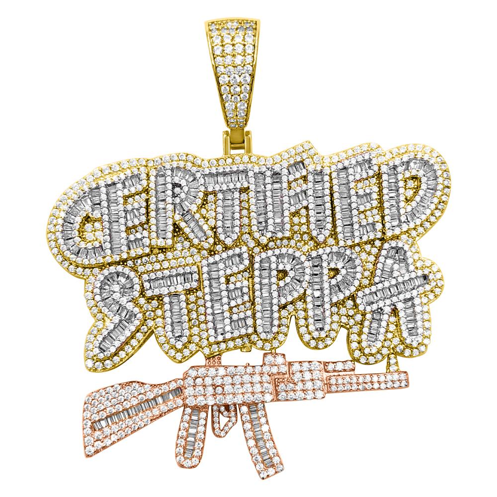 .925 Silver Certified Steppa Baguette VVS CZ Hip Hop Bling Pendant 3 Tone HipHopBling