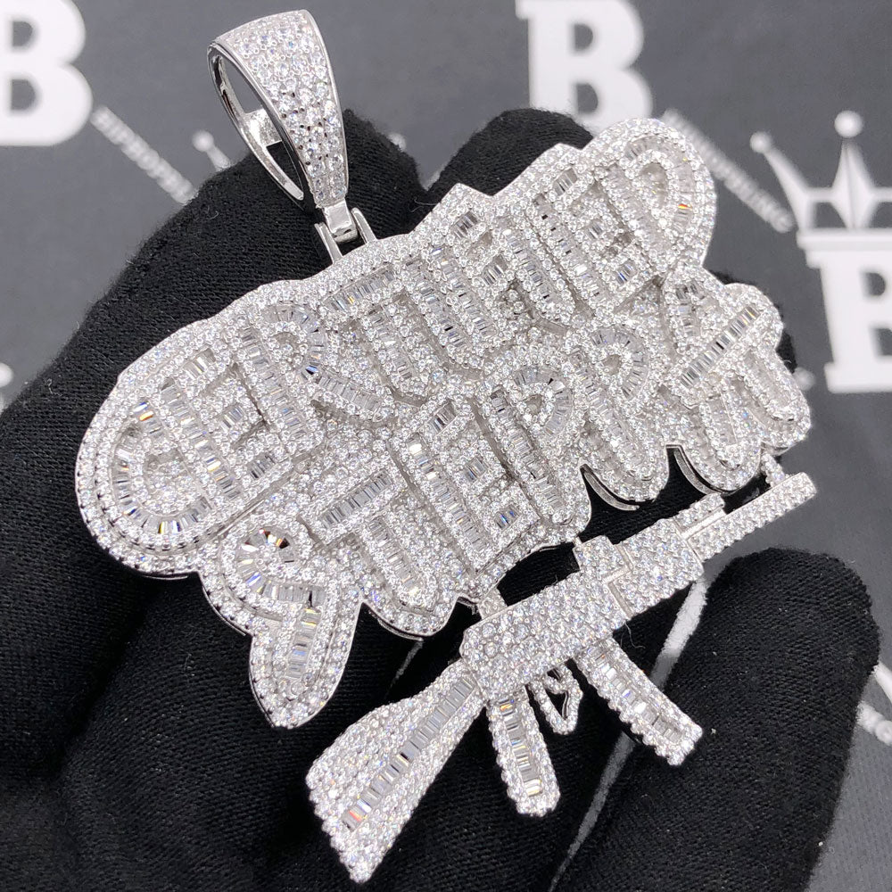 .925 Silver CERTIFIED STEPPA VVS CZ Iced Out Pendant White Gold HipHopBling