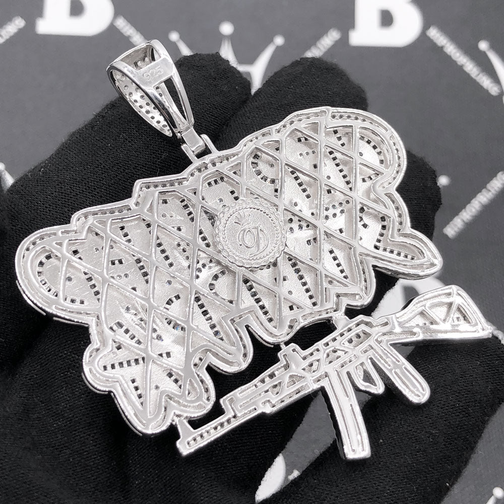 .925 Silver CERTIFIED STEPPA VVS CZ Iced Out Pendant White Gold HipHopBling