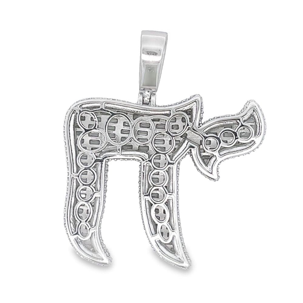 .925 Silver Chai Baguette CZ Iced Out Pendant White Gold HipHopBling