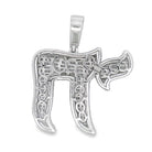 .925 Silver Chai Baguette CZ Iced Out Pendant White Gold HipHopBling