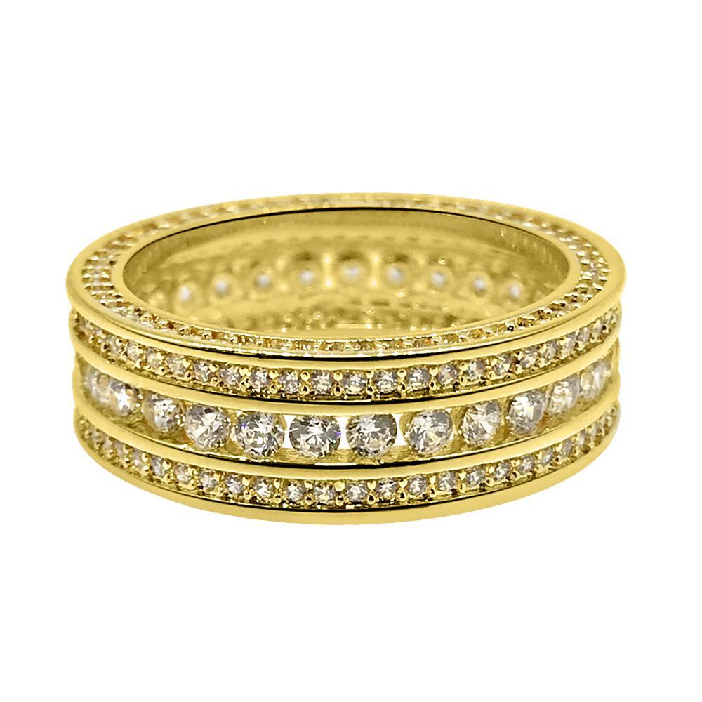 .925 Silver Channel Set 360 Eternity Band Gold CZ Bling Ring 7 HipHopBling