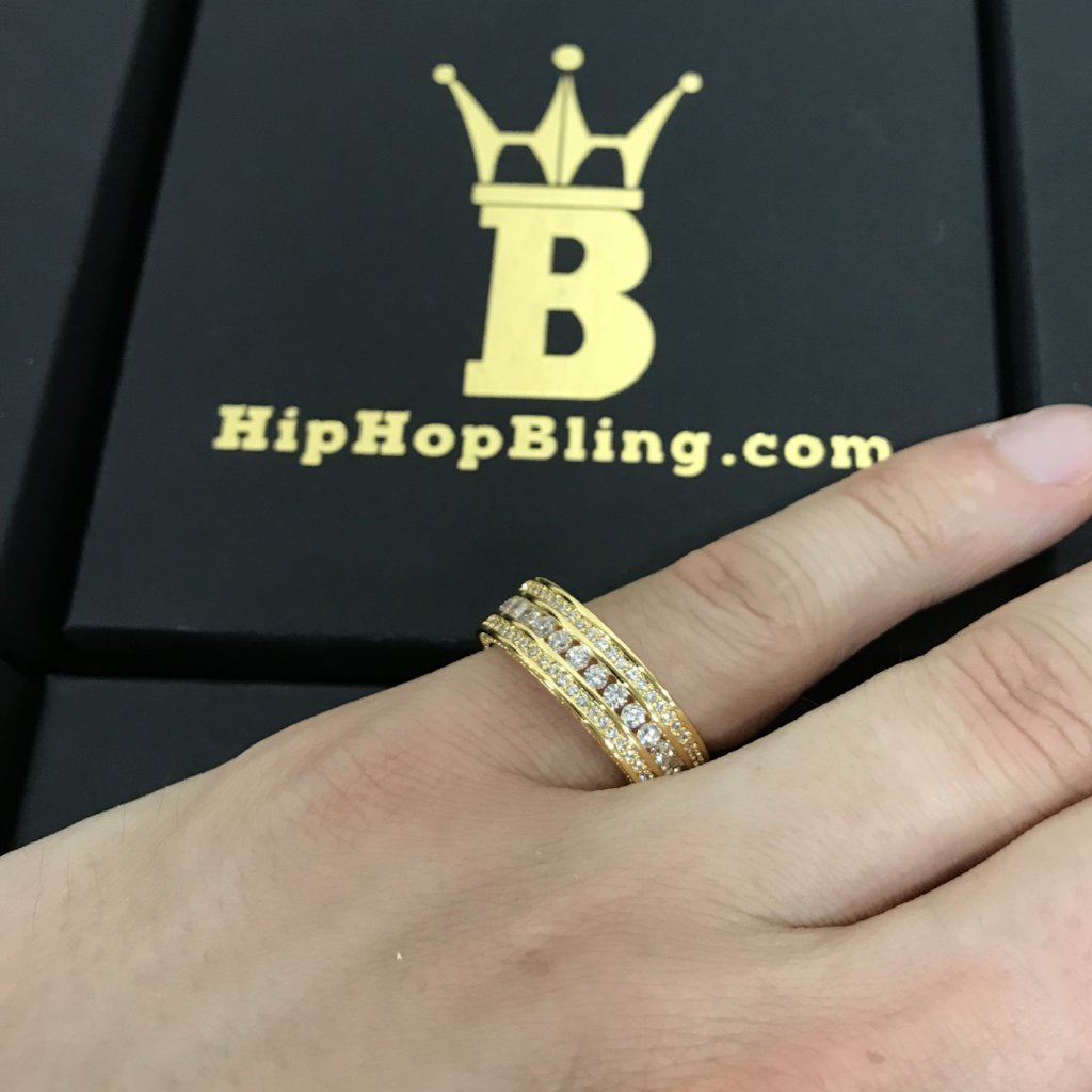 .925 Silver Channel Set 360 Eternity Band Gold CZ Bling Ring HipHopBling