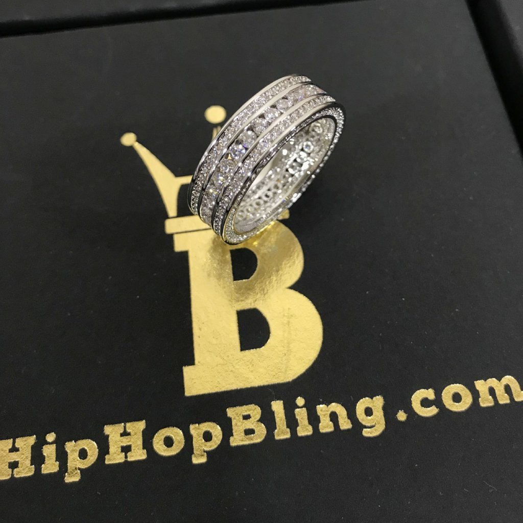 .925 Silver Channel Set 360 Eternity Band Rhodium CZ Bling Ring 7 HipHopBling