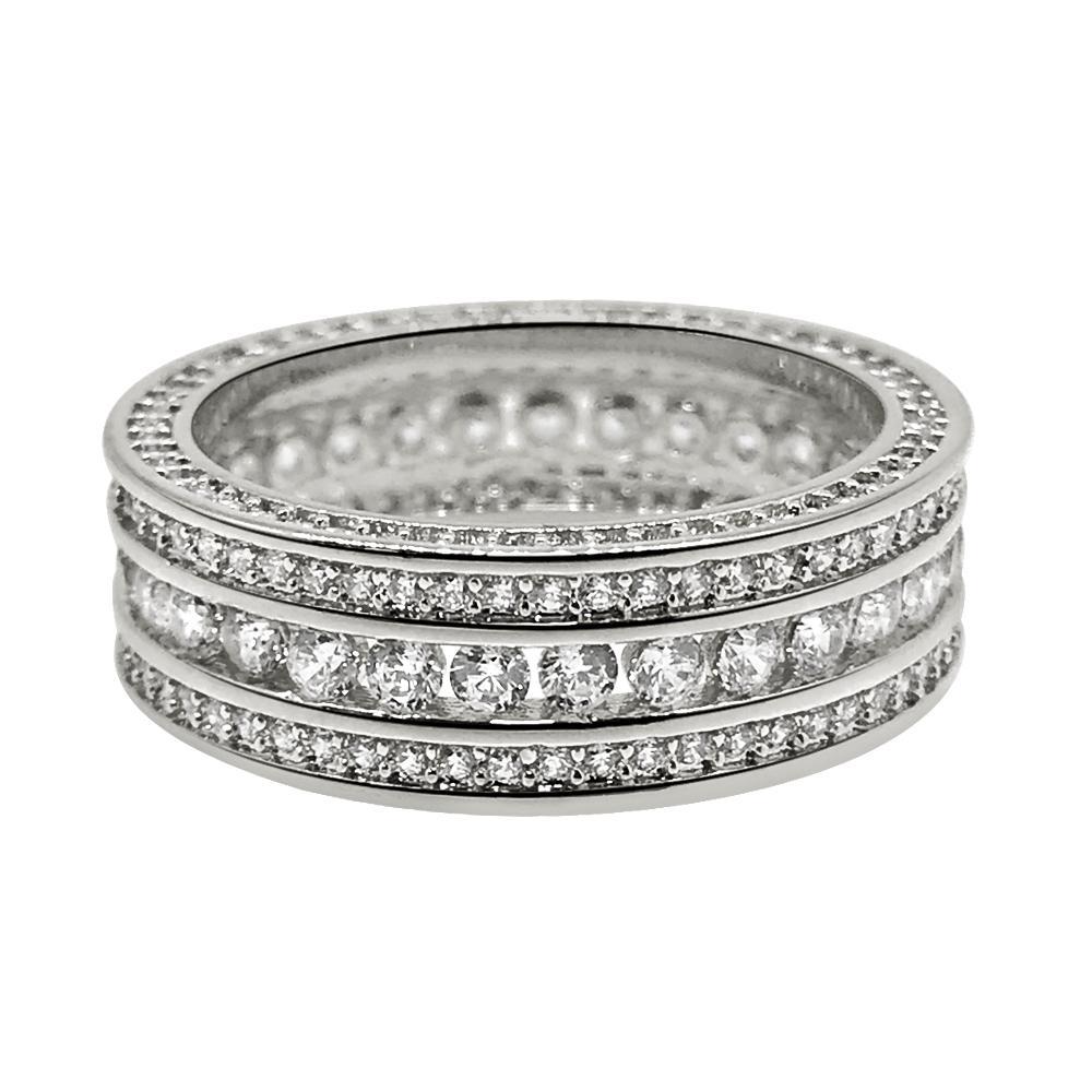 .925 Silver Channel Set 360 Eternity Band Rhodium CZ Bling Ring 7 HipHopBling