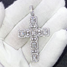 .925 Silver Custom Baguette Cluster Cross VVS CZ Iced Out Pendant Yellow Gold HipHopBling