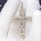 .925 Silver Custom Baguette Cluster Cross VVS CZ Iced Out Pendant Yellow Gold HipHopBling