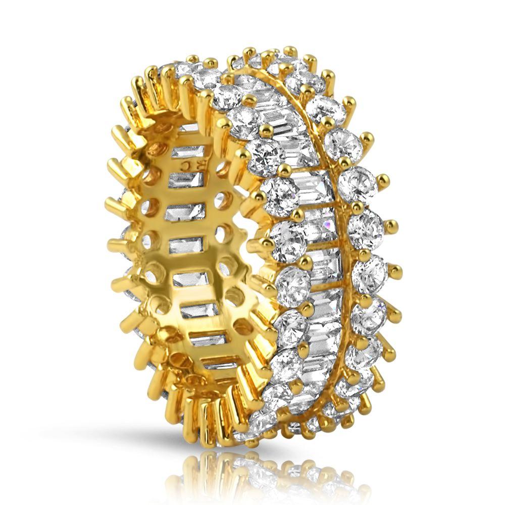 .925 Silver Custom Baguettes CZ Chunky Ice Eternity Bling Bling Ring in Gold HipHopBling
