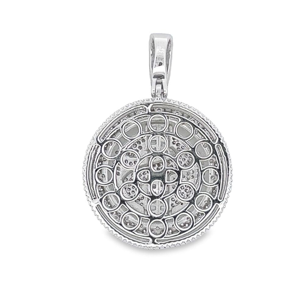 .925 Silver Dollar Sign $ Cluster Medallion CZ Iced Out Pendant White Gold HipHopBling