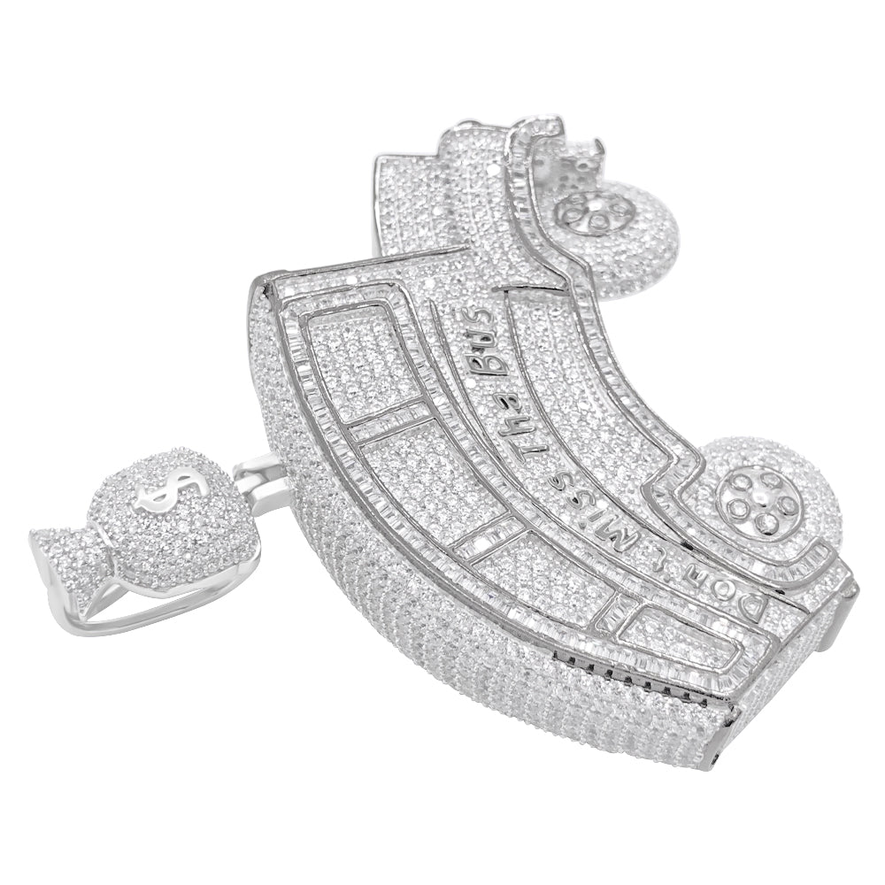 .925 Silver Don't Miss Tha Bus CZ Iced Out Pendant HipHopBling