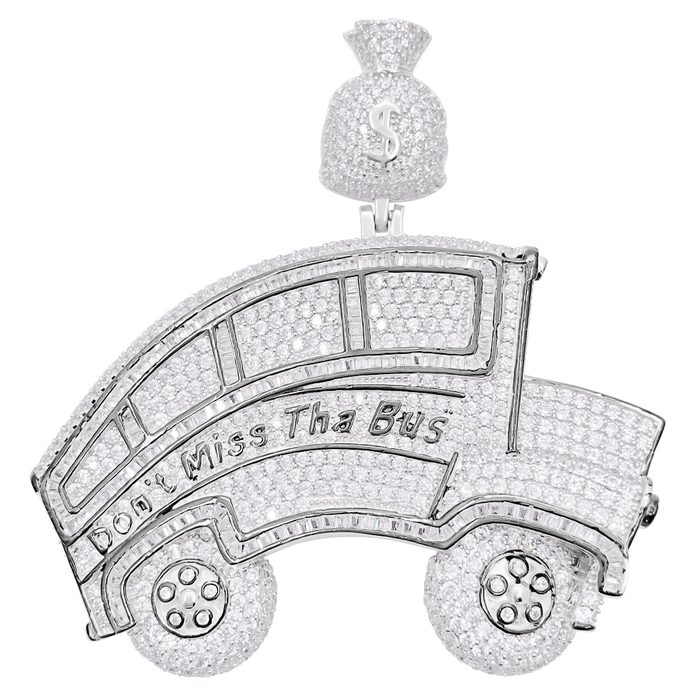 .925 Silver Don't Miss Tha Bus CZ Iced Out Pendant HipHopBling