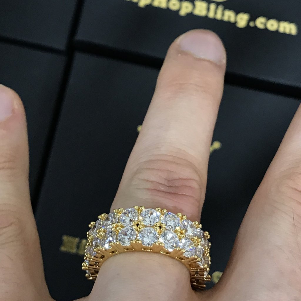 .925 Silver Double Eternity Band 360 Gold CZ Bling Ring HipHopBling