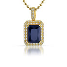 .925 Silver Double Iced Out Blue Gem Pendant HipHopBling