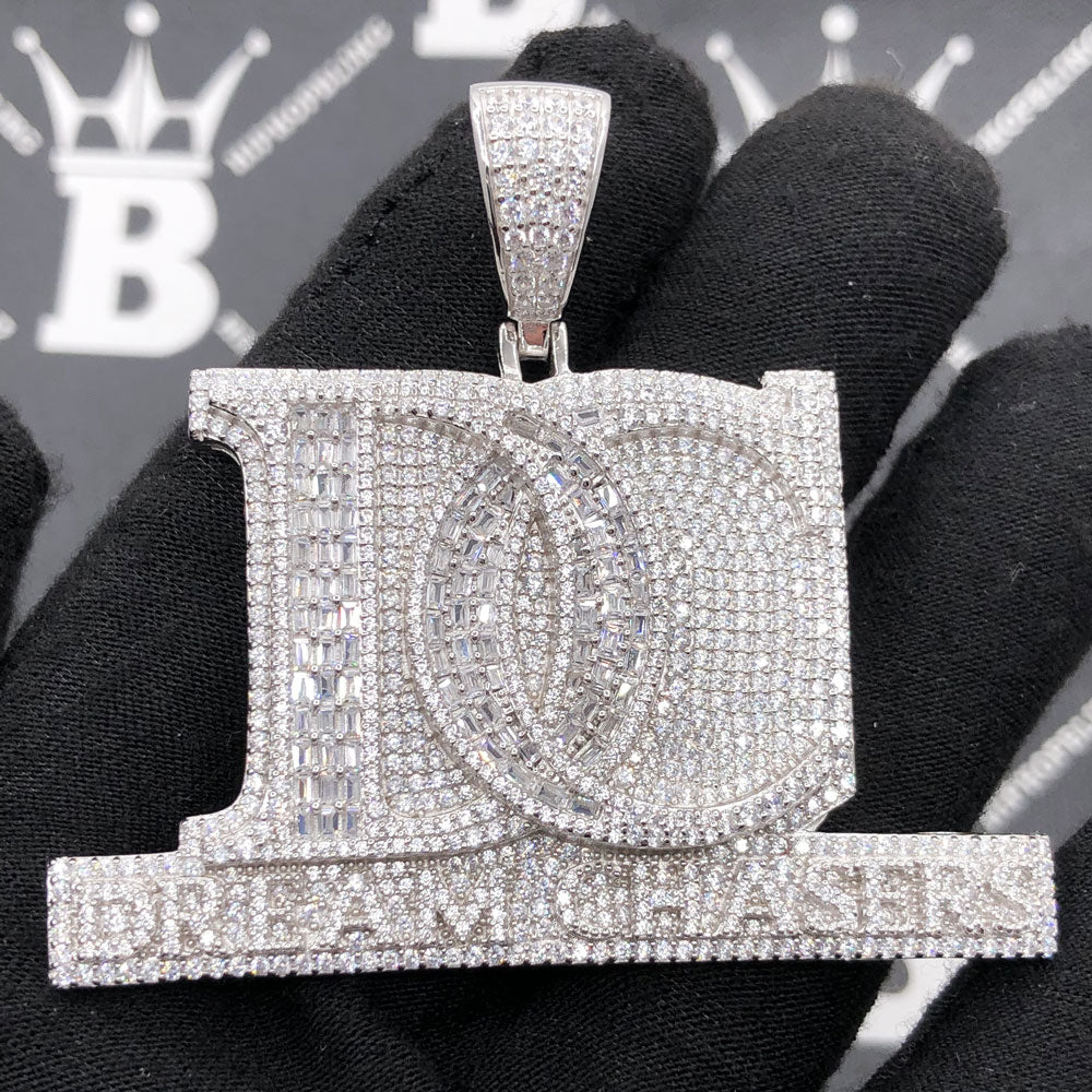 .925 Silver Dream Chasers DC Baguette CZ Iced Out Pendant HipHopBling