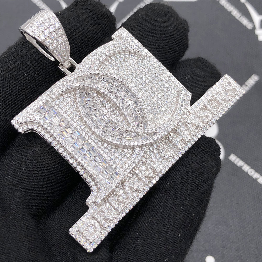 .925 Silver Dream Chasers DC Baguette CZ Iced Out Pendant White Gold HipHopBling