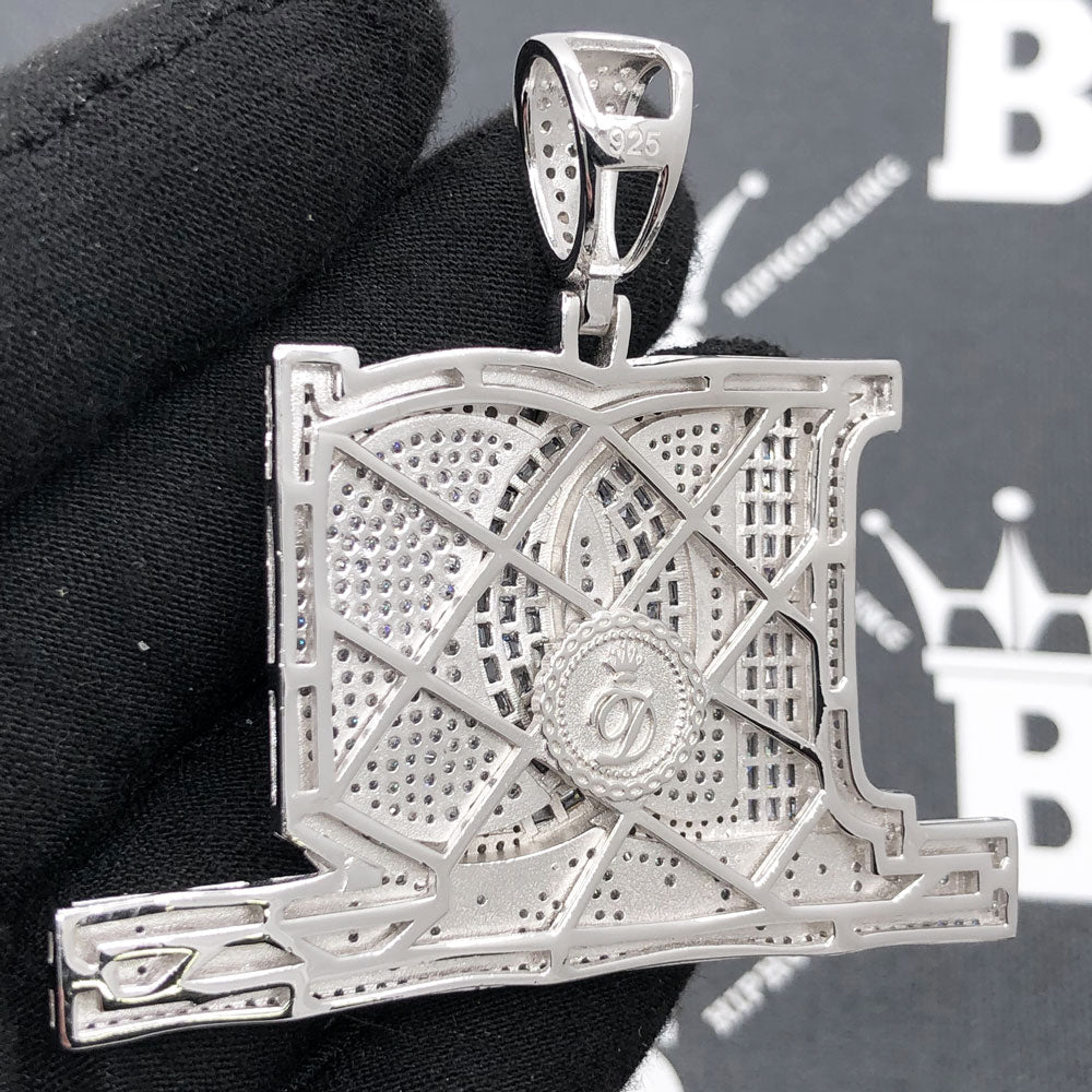 .925 Silver Dream Chasers DC Baguette CZ Iced Out Pendant White Gold HipHopBling