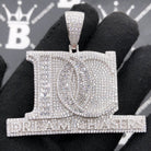 .925 Silver Dream Chasers DC Baguette CZ Iced Out Pendant White Gold HipHopBling