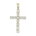 .925 Silver Emerald and Round Cut CZ Cross White Gold HipHopBling