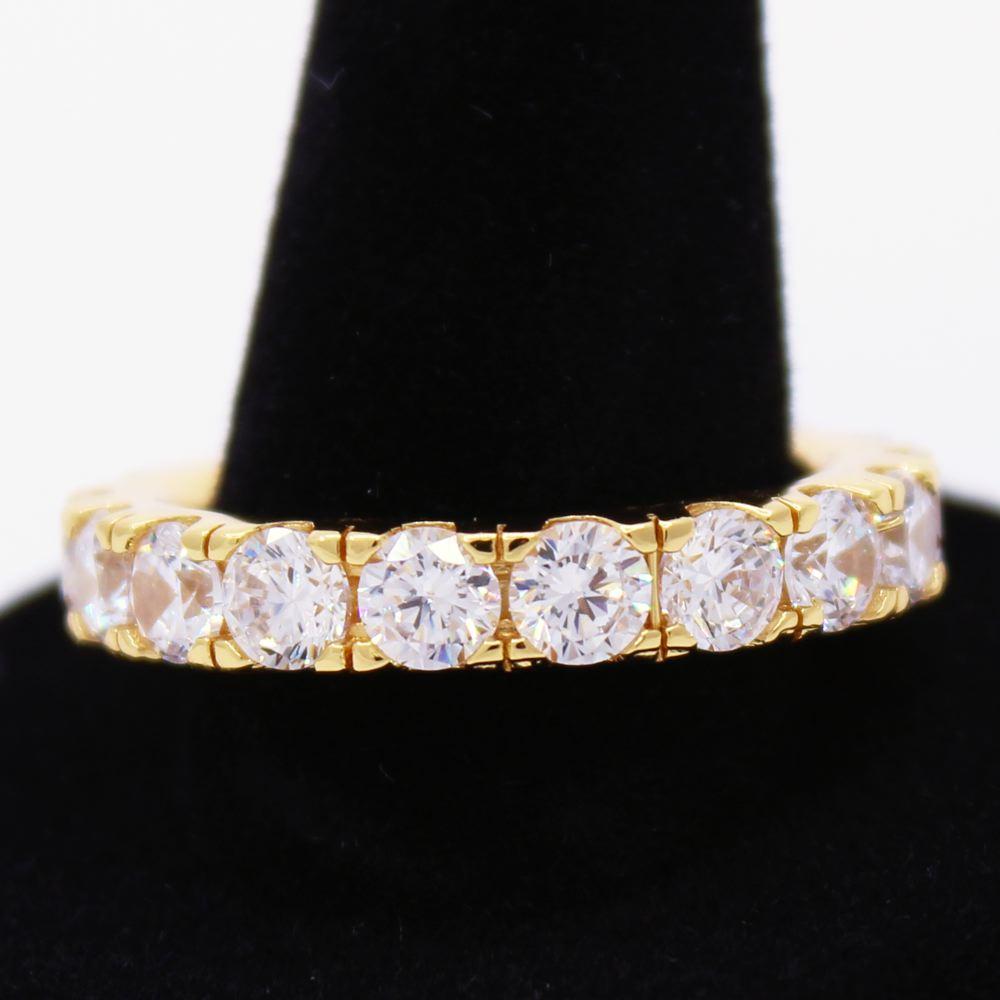 .925 Silver Eternity Band CZ Hip Hop Bling Ring Yellow Gold 7 HipHopBling