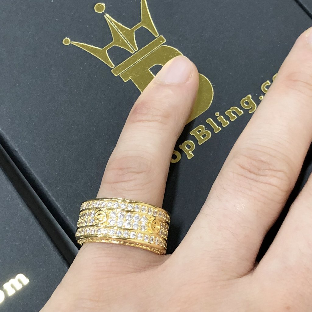 .925 Silver Eternity Band Flathead CZ Gold Bling Bling Ring 7 HipHopBling