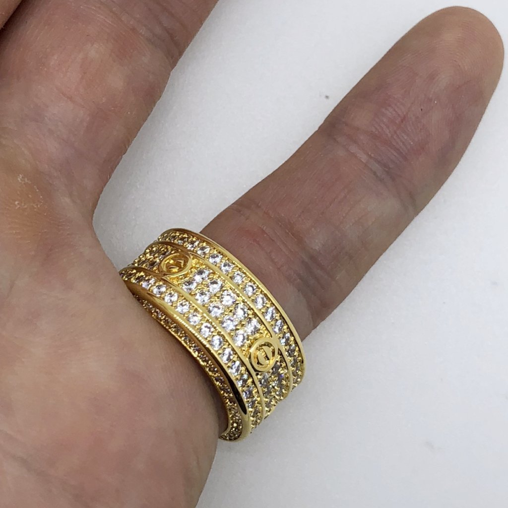 .925 Silver Eternity Band Flathead CZ Gold Bling Bling Ring 7 HipHopBling