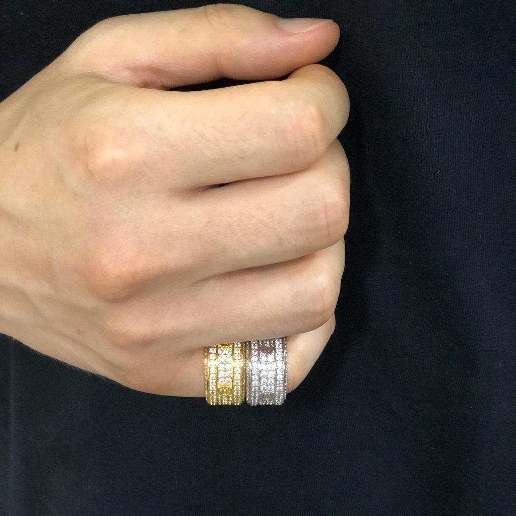 .925 Silver Eternity Band Flathead CZ Gold Bling Bling Ring 7 HipHopBling