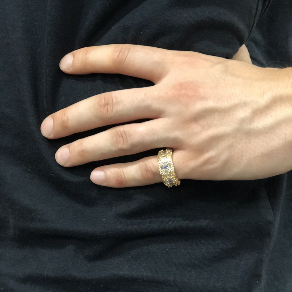 .925 Silver Exotic Baguette Princess Eternity Band CZ Gold Ring 7 HipHopBling