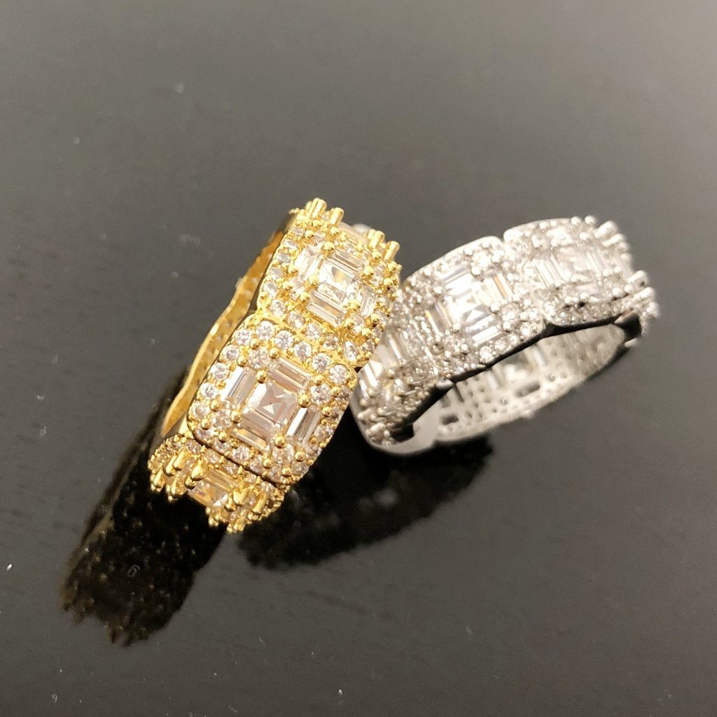 .925 Silver Exotic Baguette Princess Eternity Band CZ Rhodium Ring 7 HipHopBling