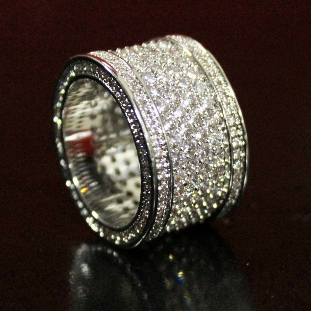 .925 Silver Fat 6 Row Eternity Bling Bling CZ Ring in Rhodium 7 HipHopBling