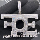.925 Silver FOE Family Over Everything Baguette VVS CZ Pendant White Gold HipHopBling