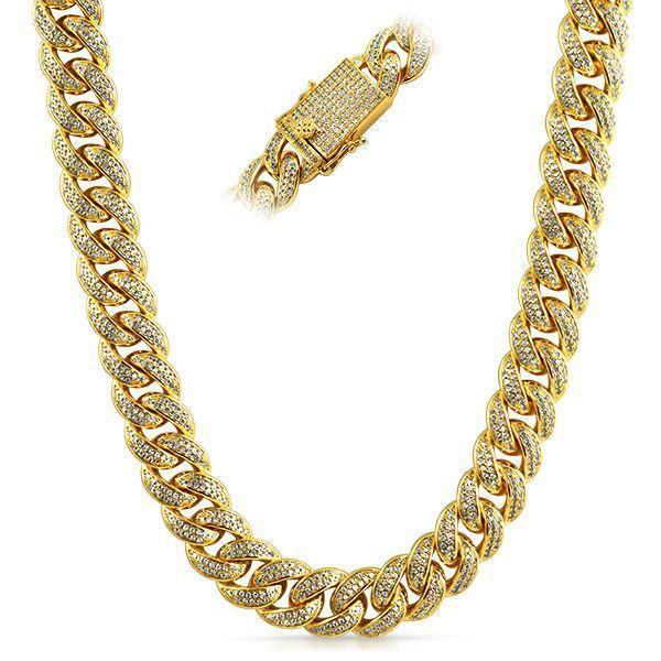 .925 Silver Full CZ Clasp Gold Cuban Chain 15MM Thick 16" HipHopBling