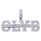 .925 Silver GLYB Grind Like Ya Broke Baguette CZ Iced Out Pendant White Gold HipHopBling