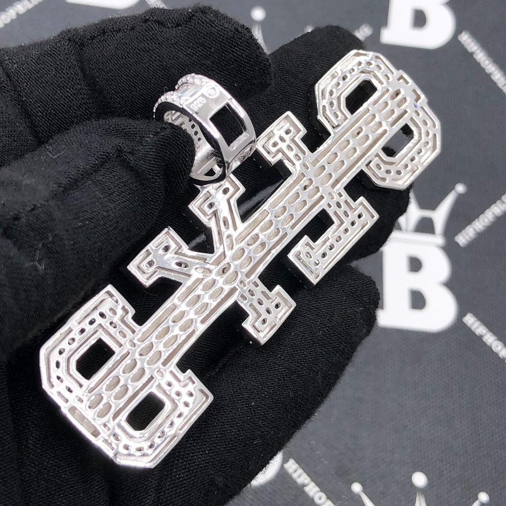 .925 Silver GLYB Grind Like Ya Broke Baguette CZ Iced Out Pendant White Gold HipHopBling