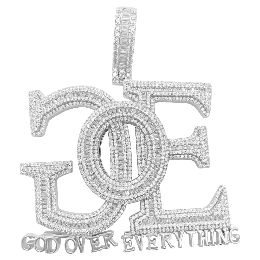 .925 Silver GOE God Over Everything Baguette CZ Iced Out Pendant HipHopBling