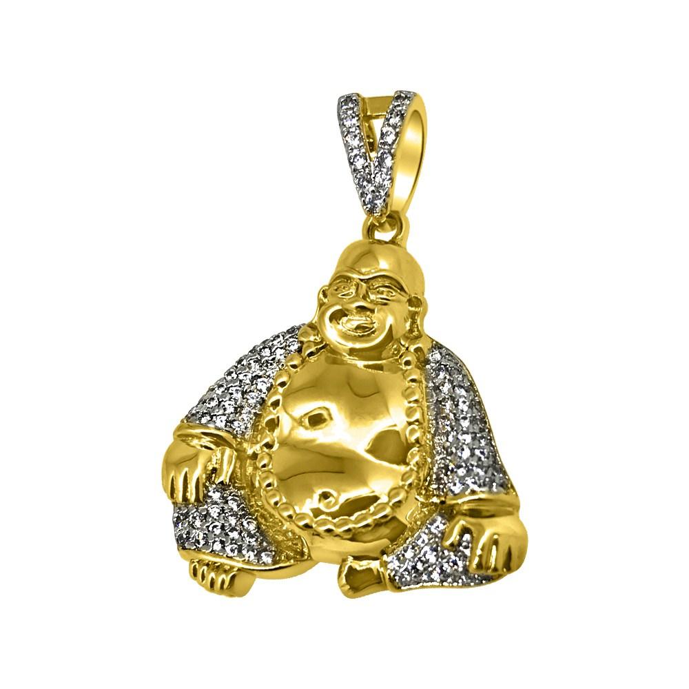.925 Silver Gold Buddha CZ Bling Bling Pendant HipHopBling