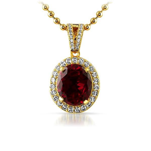 .925 Silver Gold Oval Red Lab Ruby Gem Pendant HipHopBling